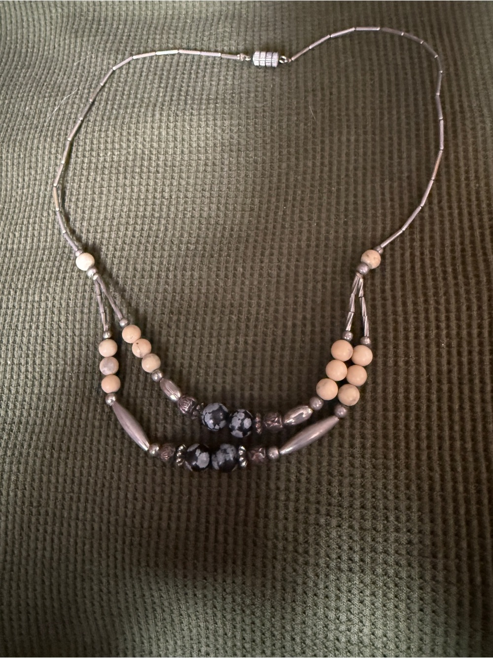Layered Purple and Beige Beaded Women's Necklace
